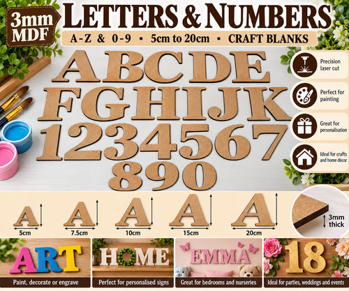 3mm mdf wooden letters - wooden, &