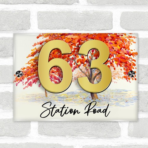 Autumn tree acrylic house - autumn,